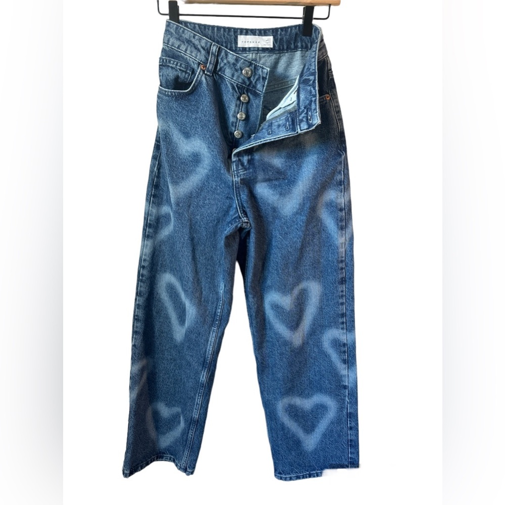 Topshop W26 petite heart graffiti denim straight jeans Festival Americana